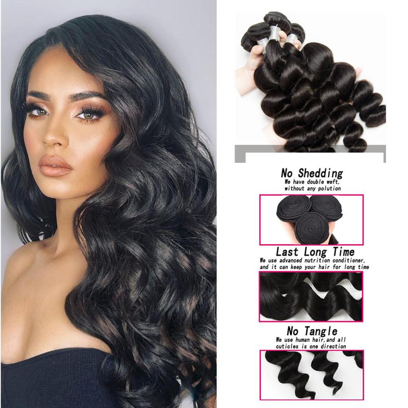 Wolf king loose wave 4 bundles natural color virgin human hair weft