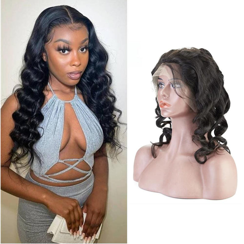 Wolf king loose wave 13*6 HD transparent front lace wig 100% human hair natural color