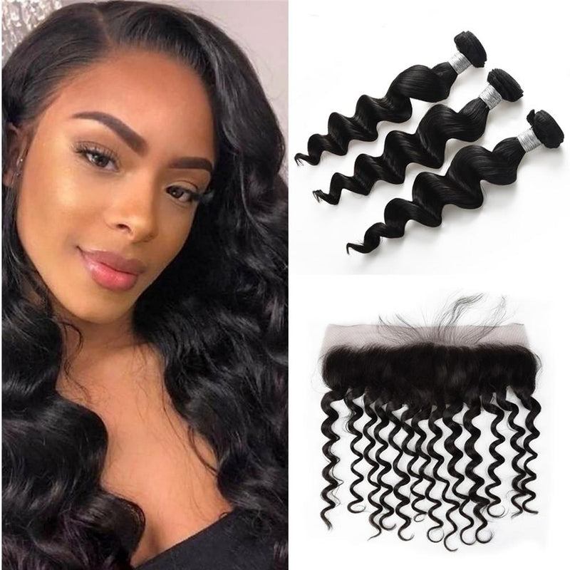 Wolf king loose wave 3 bundles with 13*4 HD transparent frontal natural color 100% human hair