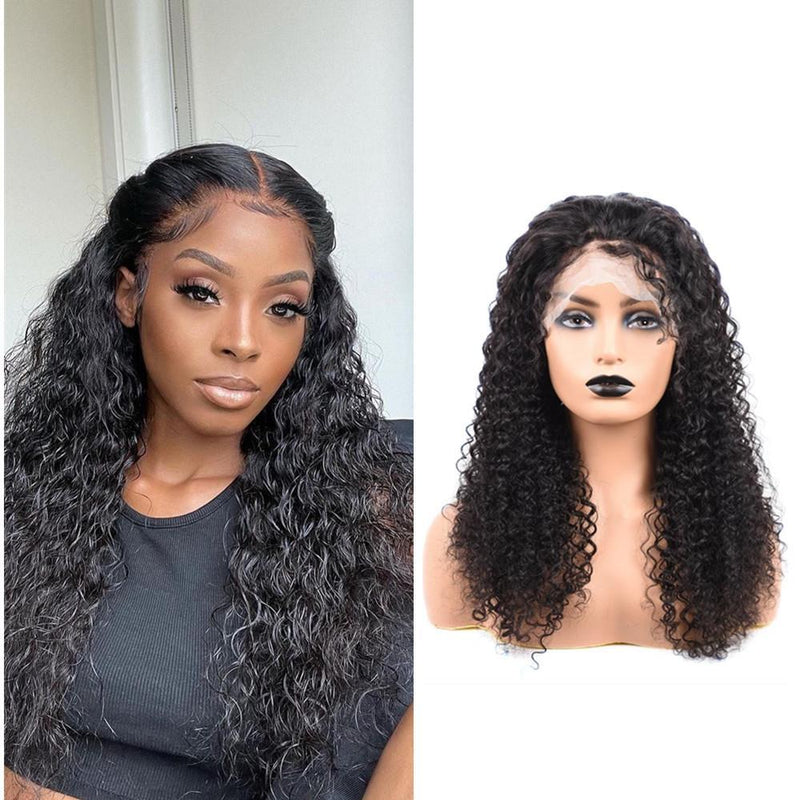 Wolf king water wave 13*4 HD transparent front lace wig 100% human hair naural color