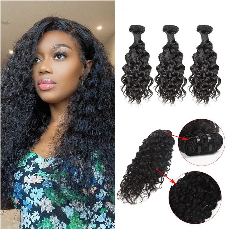 Wolf king water wave 3 bundles natural color virgin human hair weft