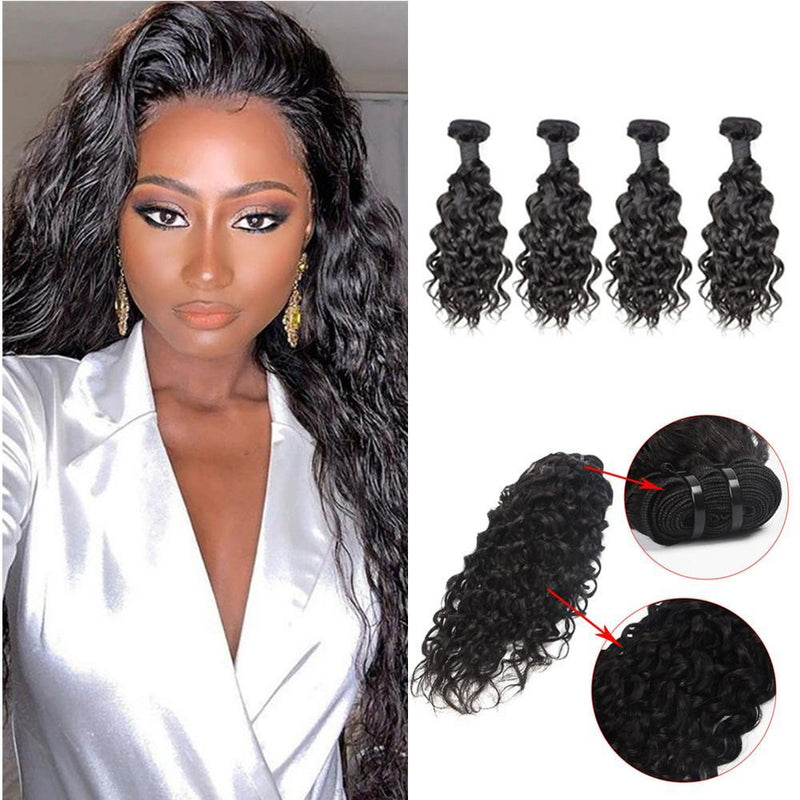 Wolf king water wave 4 bundles natural color virgin human hair weft