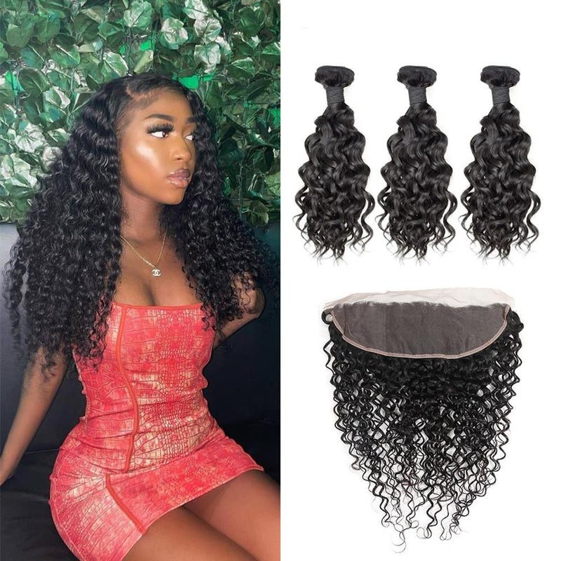 Wolf king water wave 3 bundles with 13*4 HD transparent frontal natural color 100% human hair