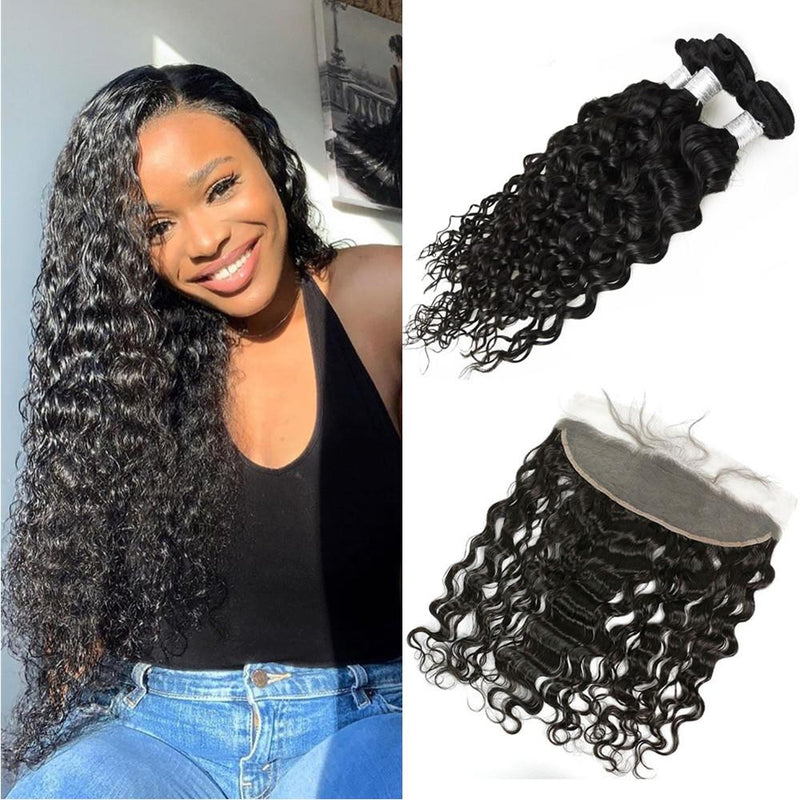 Wolf king natural wave 3 bundles with 13*4 HD transparent frontal natural color 100% human hair