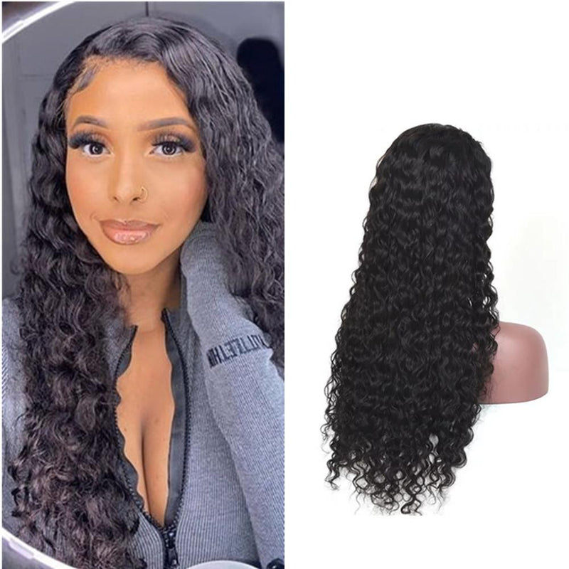 Wolf king water wave 4*4 HD transparent closure wig 100% human hair natural color