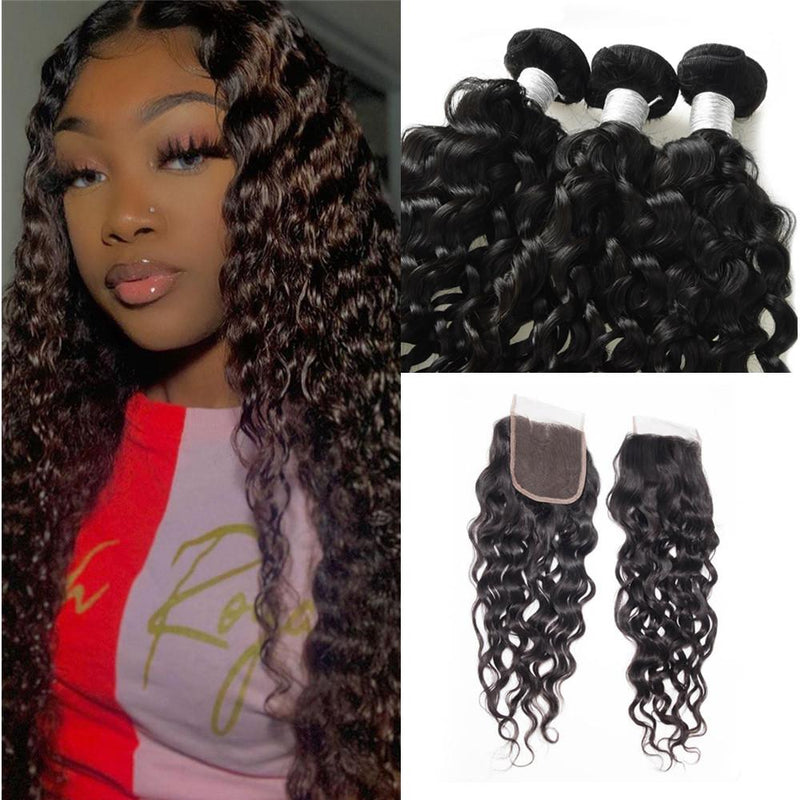 Wolf king natural wave 4 bundles with 4*4 HD transparent closure natural color 100% human hair