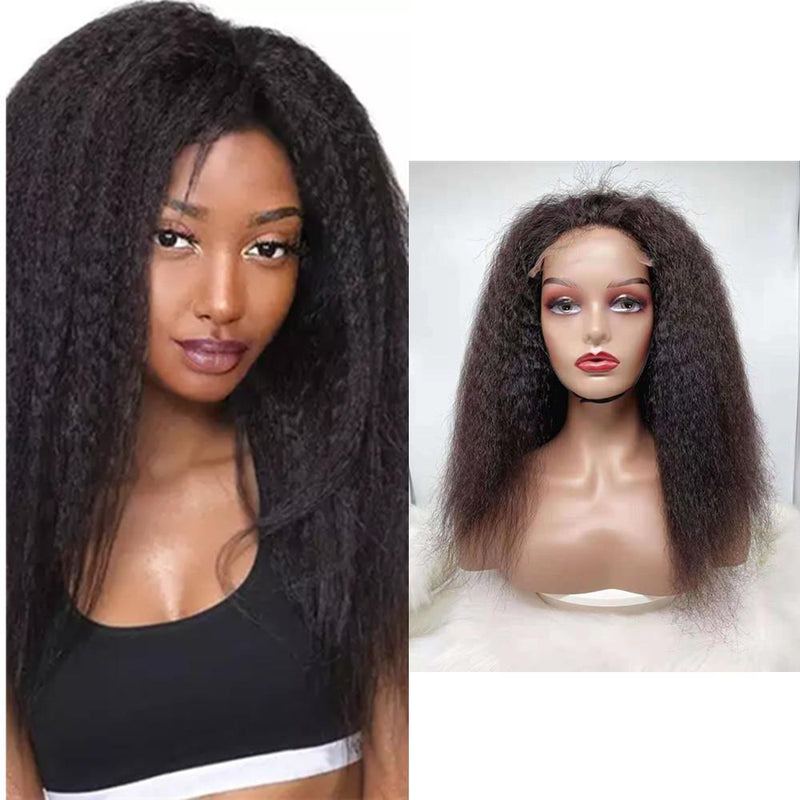 Wolf king kinky straight wave 13*4 HD transparent front lace wig 100% human hair naural color