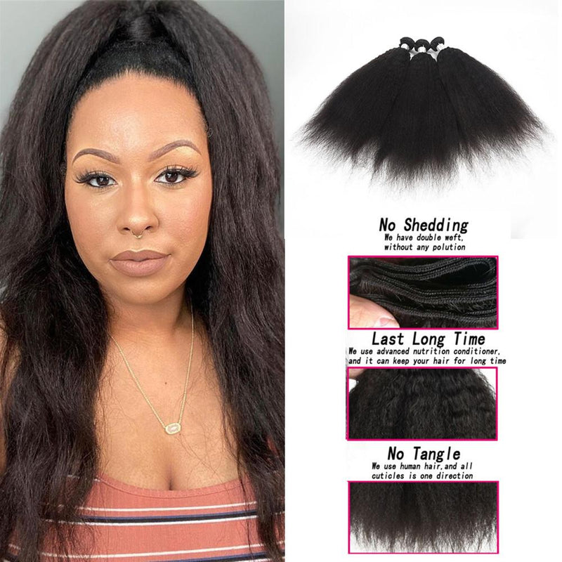 Wolf king kinky straight wave 3 bundles natural color virgin human hair weft