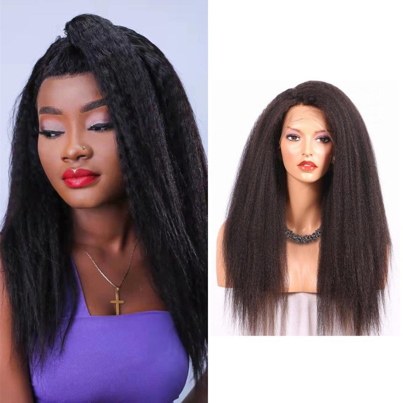 Wolf king kinky straight wave Full lace wig 100% human hair natural color