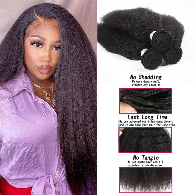 Wolf king kinky straight wave 4 bundles natural color virgin human hair weft