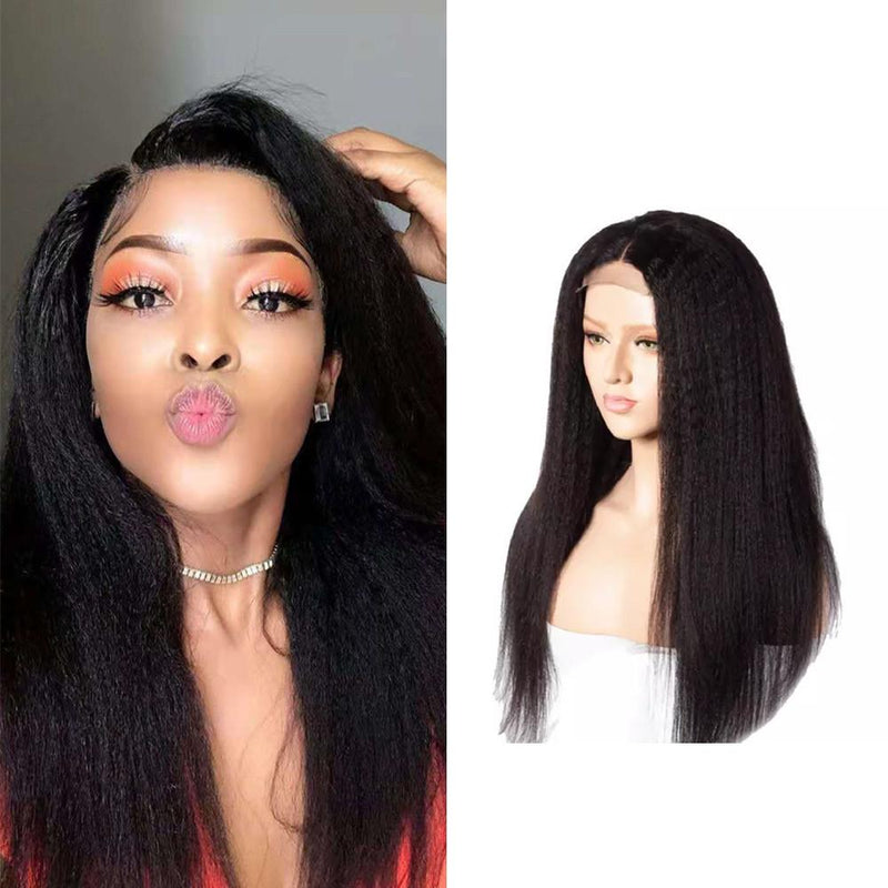 Wolf king kinky straight wave 4*4 HD transparent closure wig 100% human hair natural color