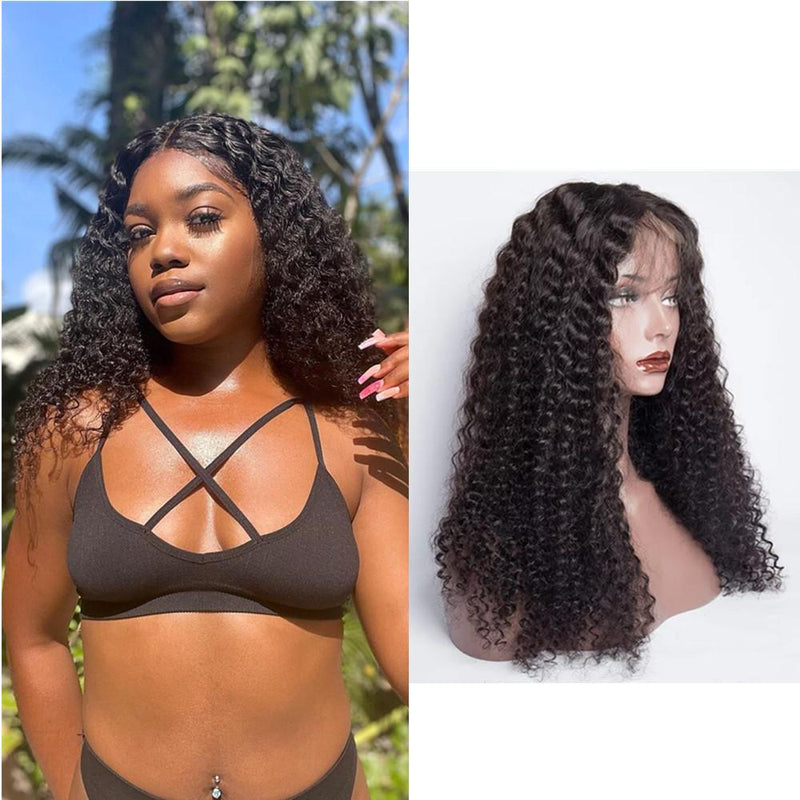 Wolf king kinky curly wave 13*4 HD transparent front lace wig 100% human hair naural color