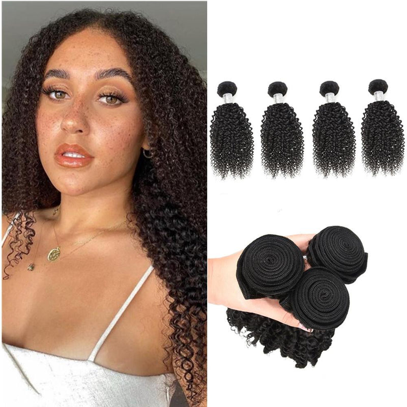 Wolf king kinky curly wave 4 bundles natural color virgin human hair weft