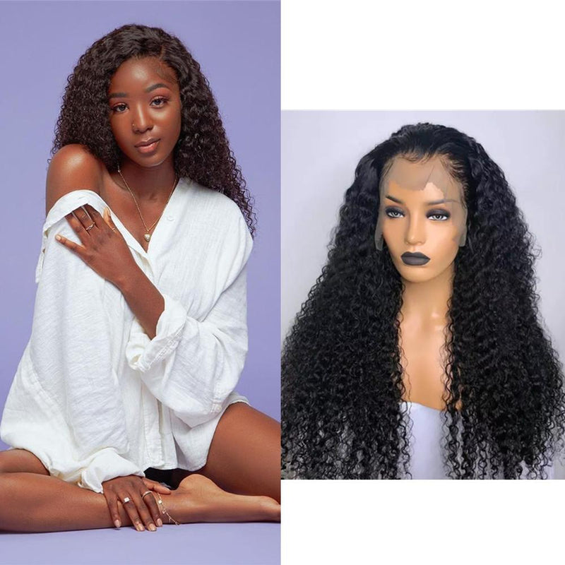 Wolf king kinky curly 13*6 HD transparent front lace wig 100% human hair natural color