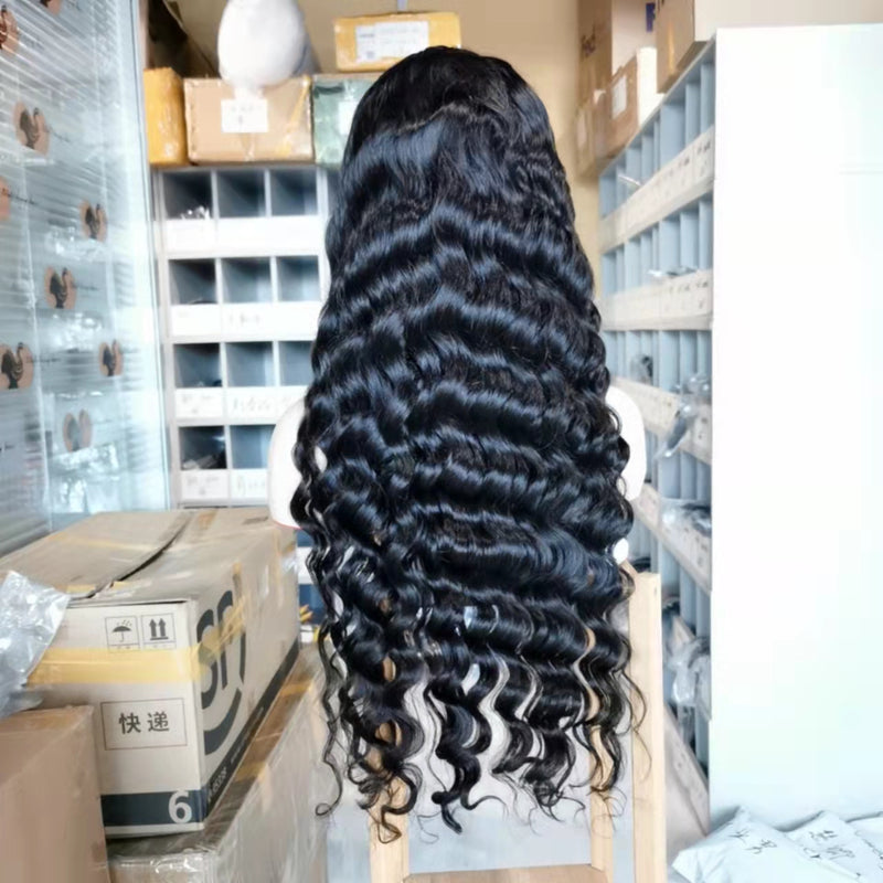 Wolf king natural color loose deep wave 13*4 transparent frontal lace wig 150% Density