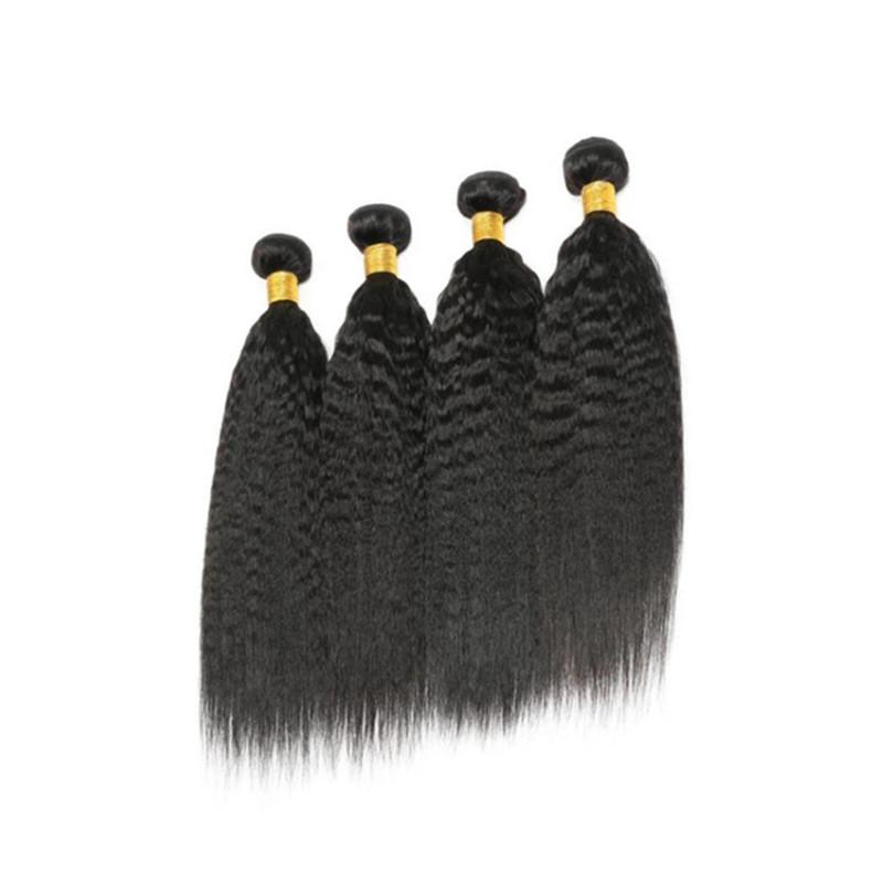 Wolf king kinky straight wave 4 bundles natural color virgin human hair weft