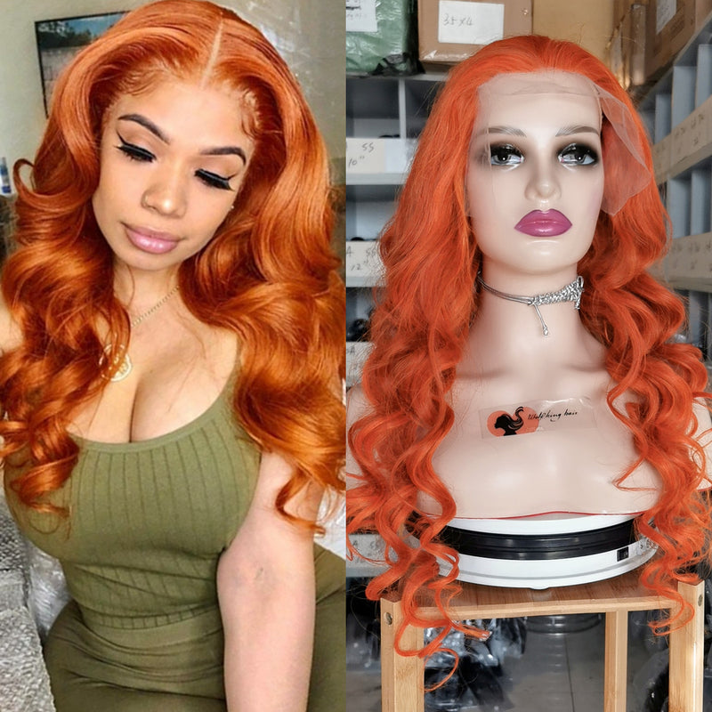 Wolf king orange color loose wave 13*4 transparent frontal lace wig 150% Density